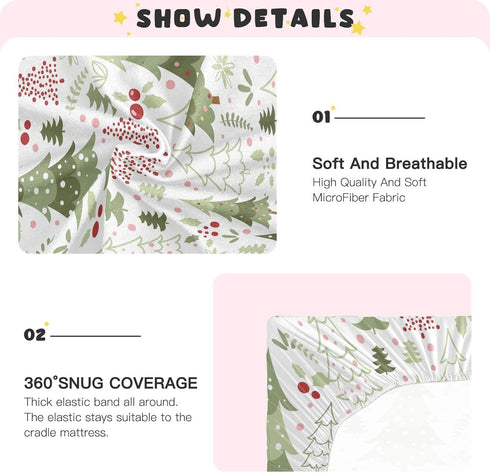 Jihqo Pack 39" 27" Cartoon Christmas Tree Crib Sheets for Boys Girls N Play Sheet Soft Breathable Mini Crib Sheets x