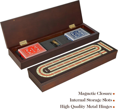 Set 3 9 2 BIVOMON Cribbage Board Game Continuous Track Wooden Board with Magnetic Lock, Metal Pegs, Playing Cards