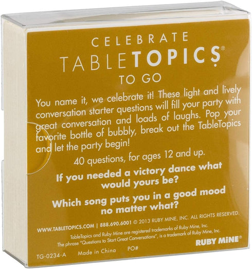 TableTopics Celebrate to Go - 40 Conversation Cards for Parties, Great Gift for Getting to Know You Game