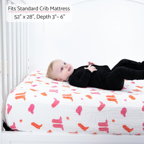 100% 28 52 1 Pack LollyBanks Fitted Crib Sheets for Girls, Soft Cotton Western Baby Girl Sheet, Fits Standard Size