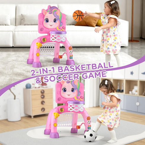 1 2 3 Liberry Toddler Basketball Hoop & Soccer Goal for Year Old Girls Boys, Kids Sports Toy with Lights Sounds Music