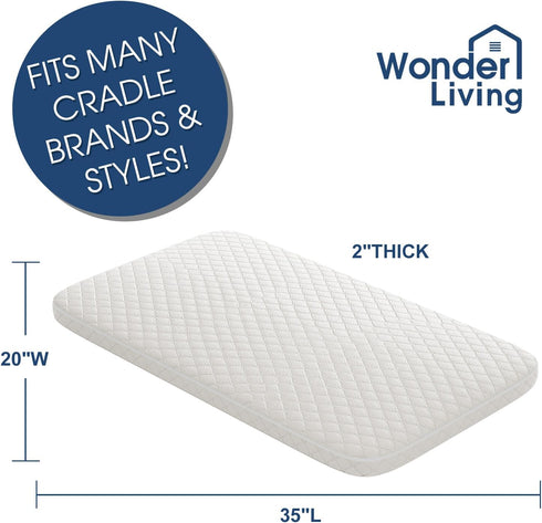 Cover,20" 35" 2'' Baby Bassinet Mattress, Breathable, Hypoallergenic, Premium Foam, Non-Toxic, Rectangle Shaped