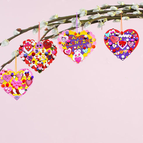 MLOLM 24 Sets Valentines Hearts Foam Craft Kits, DIY Heart Ornaments with Foam Hearts Stickers for Valentine Activity