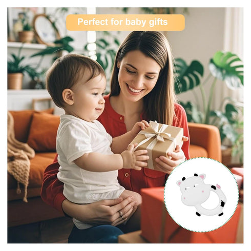 312 Silicone Baby Teether Ring for Months, BPA-Free Soft Teething Toy, Easy-Grip Cow Infant Teether for Boys and Girls
