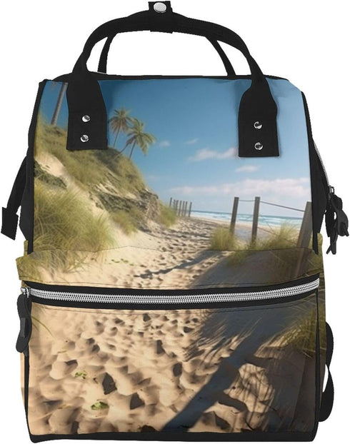 HCBPWVQA Beach Themed Diaper Bag with Changing Pad and Pacifier Holder, Multifunction Laptop