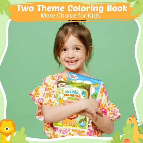 2 Pack Water Coloring Books for Toddlers, Mess Free Painting Set for Kids 3-6, Dinosaur & Animals Art Supplies for Gifts
