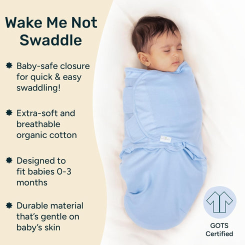 0-3 Swaddle Wrap for Newborns Premium Organic Cotton, Wake Me Not Swaddle with Baby-Safe Closure, Ultra-Soft & Snug