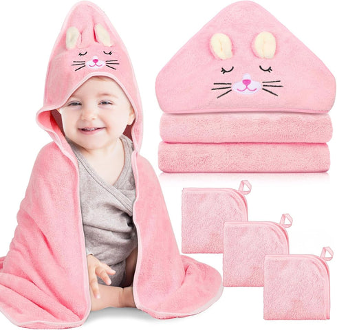 Sublaga 4 PCS Hooded Baby Towels, Absorbent Baby Bath Towel, Soft Baby Towels