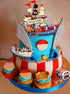 Sailboat Set Pirate Ship Cake Topper Nautical Model Decoration Gold Coins and Pirate Gems Pirate Treasure Chest Compass
