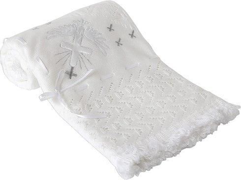 37x39 Booulfi Baby Christening Blanket Baby Blankets Neutral Newborn Essentials White Nursery Blankets Knitted Baptism