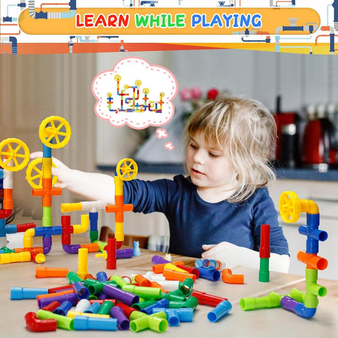 STEM Building Toy for Toddlers, Tube Pipe Educational Blocks Toy with Storage Box for Ages 3+