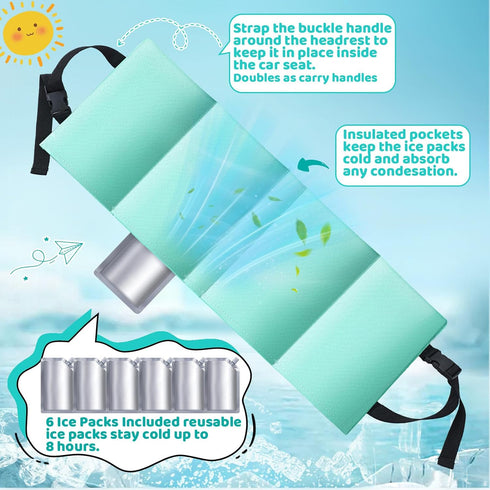 Briwooody 6 Packs, 8 Summer Car Seat Cooling Pad for Babies, Stroller Cooling Pad with Insulated Gel Ice up to Hours