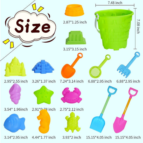 Holady 17 Set Pcs Beach Toy for Kids - Includes Bucket, Molds, Shovel, Rake, Sifter & Castle Toys - Sand Bucket