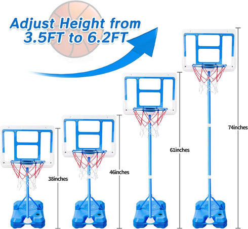 Kids Basketball Hoop Adjustable Height 3.5FT-6.2FT, Mini Indoor/Outdoor Game Gift for Boys & Girls (Blue)