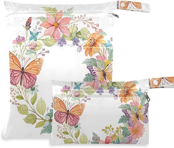 Gravopti Flower Butterfly Wet Dry Bags Set of 2, Reusable Waterproof Organizer with