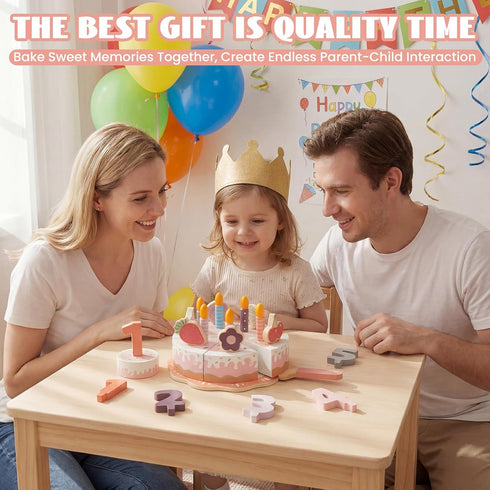 2-5, Pretend Play Food for Toddlers Wooden Birthday Fake Cake with Candles and Numbers,Tea Party Learning Kitchen Gift
