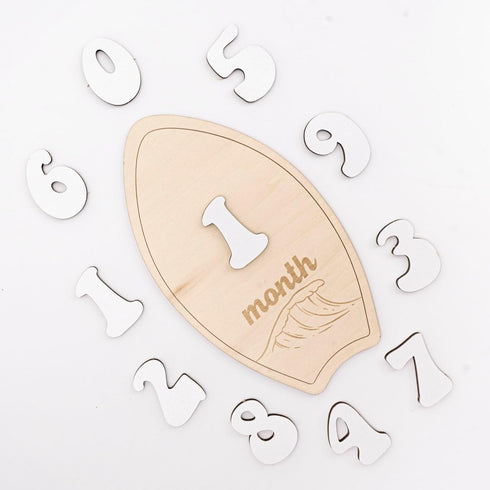 TTMerriwood 112 Set, Wooden Surfboard Baby Monthly Milestone Sign, Month Photo Prop Beach Wave Design Neutral Nursery
