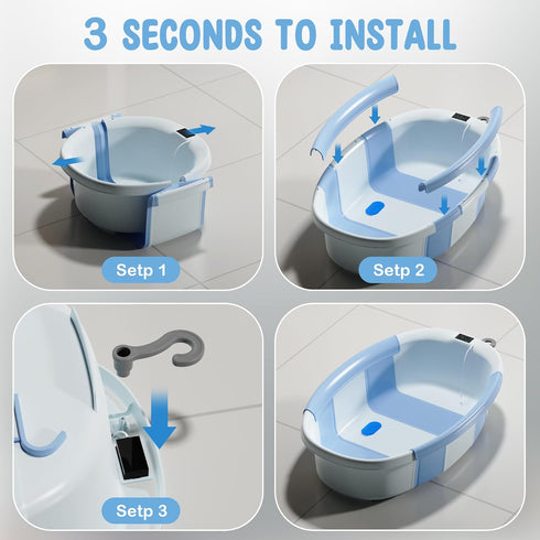 TOSGN 3s 0-36 Collapsible Baby Bathtub, to Install, Baby Bath Tub with Soft Cushion & Thermometer, Months Newborn