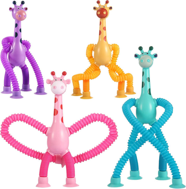 4 Pack Telescopic Suction Cup Giraffe Toy, Sensory Tubes for Toddlers, Fidget Toys for 3-8 Year Olds