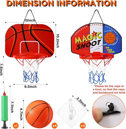 Sosation 2 Pcs Mini Basketball Hoop with 4 Basketballs, Sticky Hook, Indoor No Drilling Decompress Game for Kids