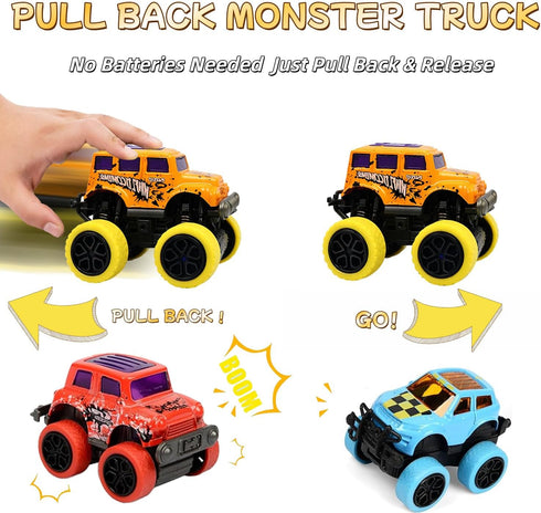 16Pcs SUNPROUND Mini Monster Truck Toys,Pull Back Alloy Trucks Party Favors, Die-cast Race Cars for Boys Girls Easter