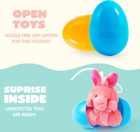 12 JOYIN Pcs Prefilled Easter Eggs with Plush Toys, Plastic Eggs Filled with Mini Stuffed Plush Toys, Basket Stuffers