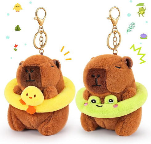 Achwishap 2PCS Capybara Plush Keychain,Cute Keychain Capybara Stuffed Animal,Soft Capybara Plush Toys