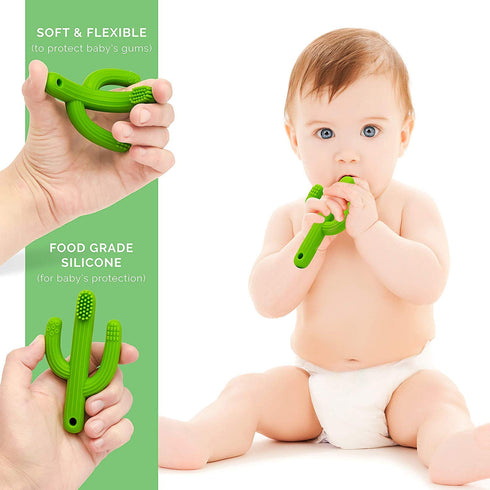 Cactus Teether, Baby Teething Toys for Babies 0-6 Months & 6-12 Months, Soft Baby Toothbrush for Self-Soothing Pain
