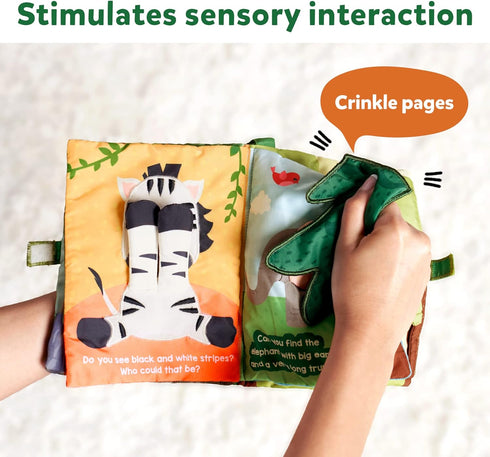 Skillmatics Peek-A-Boo Jungle Book, Soft Cloth Book for Baby, Infant & Toddler Toys with Crinkle Pages
