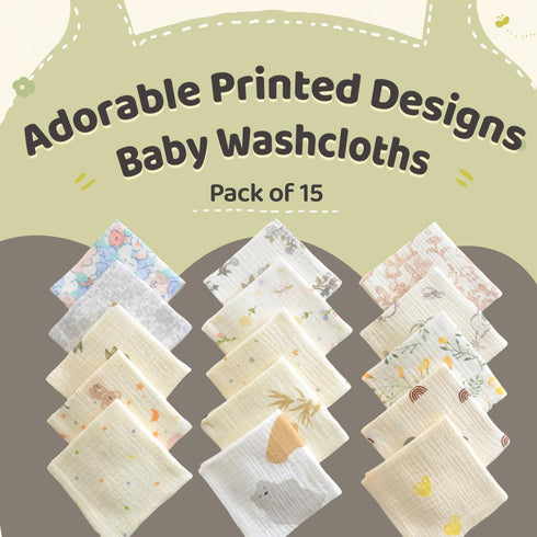 15 Pack, 10x10 inches MUKIN Baby Washcloths, Natural Cotton Face Towels