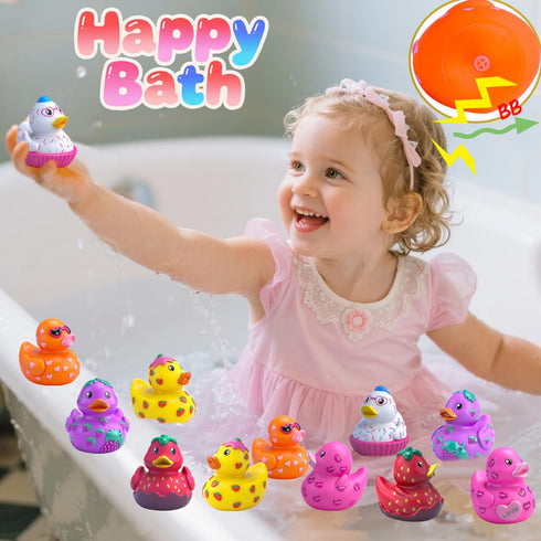 QZPQZP Kids,12PCS Rubber Ducks for Toddler Bath Toys, Baby Pool Bathtub Toys, Assorted Duckies in Bulk for Girls Party