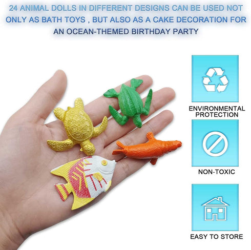 24 Pieces Sea Animals Toys Set - Ocean Sea Animals Figures, Plastic Sea Creatures Bath Educational Toys