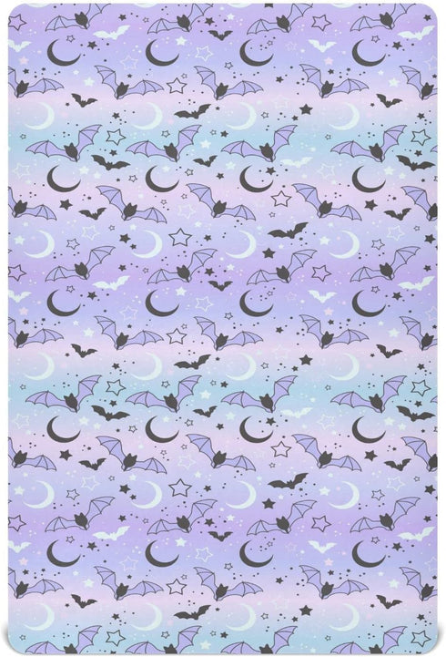 Fitted Crib Sheets for Boys Girls - Bats on The Starry Sky Soft Breathable Mattress Cover for Standard Crib & Toddler