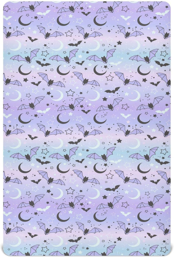 Fitted Crib Sheets for Boys Girls - Bats on The Starry Sky Soft Breathable Mattress Cover for Standard Crib & Toddler