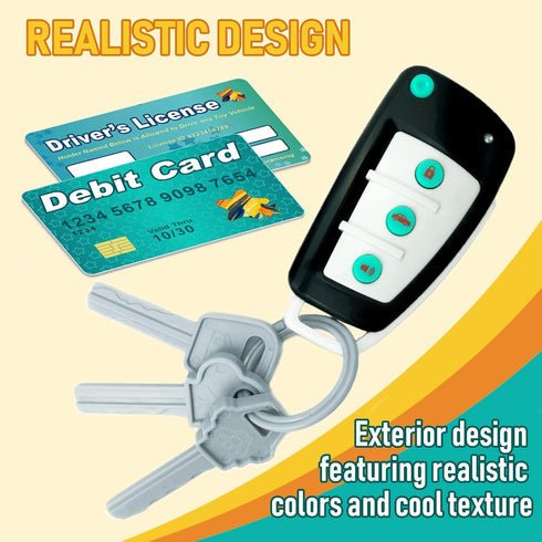 Ella Dream Playset, Car Key Remote Car Key Toy with Light and Sounds, Pretend Play Keys with Cards for Boys and Girls