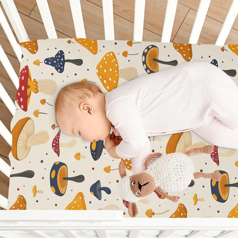 KICPOAY 39 27 Fitted Crib Sheets Red Yellow Mushrooms White Stretchy Portable Playard Sheets for Baby Toddler
