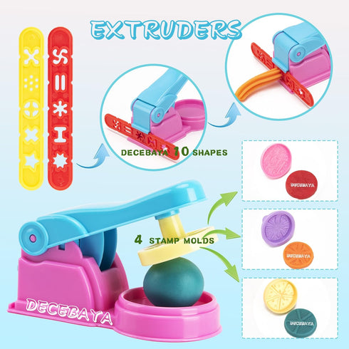 Dough Tools Play for Kids- Toy Accessories include Stamps Cutter Scissor Roller Extruder Molds and Storage Box Party Favors Set for Age 2-8
