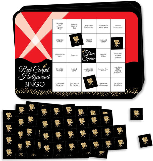 Big Dot of Happiness Red Carpet Hollywood - Award Show Bingo Cards and Markers - Movie Night Party Game Set