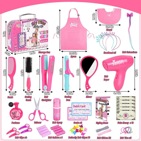 Gifts2U Playset Set Hair Salon Toys for Girls, Girl Beauty Salon Pretend Hair Styling with Blow Dryer, Barber Costume