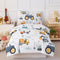PERFEMET Car Printed Toddler Comforter Set, 4 Pieces Toddler Bedding Sets for