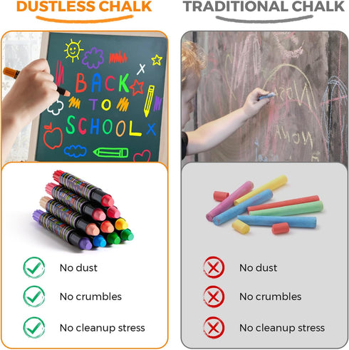 12 Set 3+ Jar Melo Dustless Chalk for Kids, PCS Sidewalk Chalk with Holder, Washable and Non-Toxic, Colored Chalk