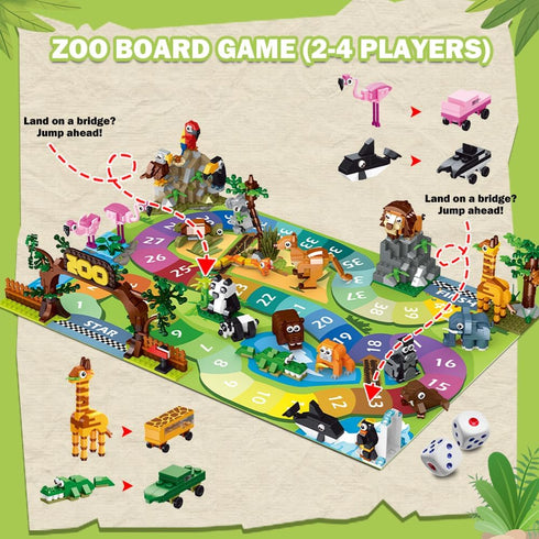 23 Set 2-in-1 2 4 6+ HOGOKIDS Animals Valentines Party Favors for Kids Building - Zoo Scene Board Game with Play Mat