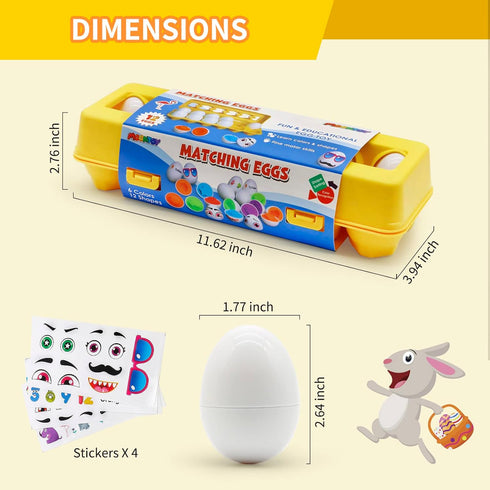 MOONTOY 12PCS Matching Eggs for Toddlers, Montessori Geometric Eggs Educational Learning STEM Toy