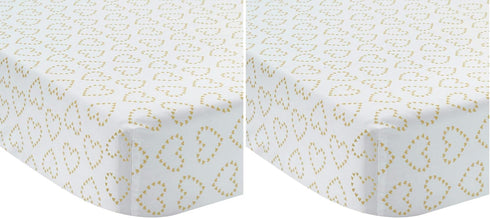 Lambs & Ivy Confetti Fitted Crib Sheet, Pink/Gold Heart (Pack of 2)