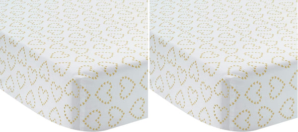 Lambs & Ivy Confetti Fitted Crib Sheet, Pink/Gold Heart (Pack of 2)