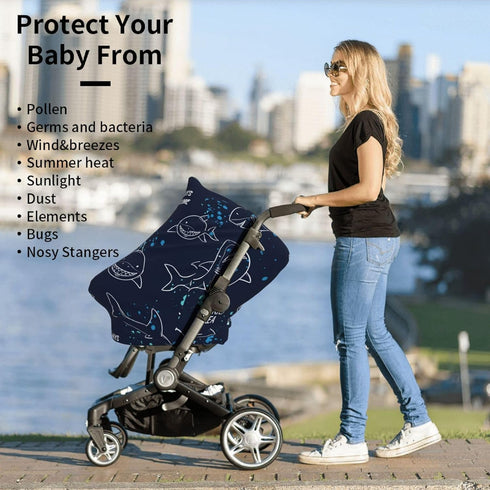Schgap Sharks Baby Car Seat Covers Canopy, Nursing Cover Breastfeeding Baby Carrier Cover Stroller Cover for Newborn