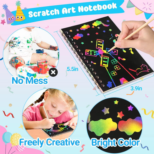 ZMLM Scratch Art Party Favors: 16 Pack Rainbow Scratch Paper Notebooks for Kids Age 3-12, Birthday Goodie Bag Stuffers