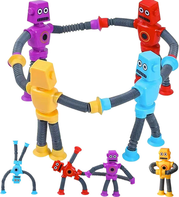 Suction Cup Robot Toy: Mini Robot Toys for Kids 3-7, Autism Sensory Products (4 Pack)