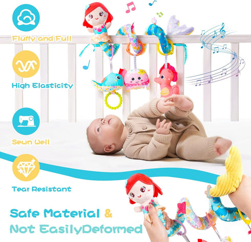 0-6 Koty Carseat Toys Hanging, Blue Mermaid Stroller Toys for Babies Months, Baby Car Seat Toy with Crinkle, Teether