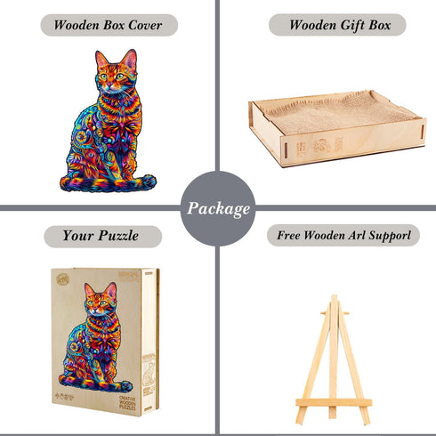 Wooden Puzzle for Adults, Cat Wooden Jigsaw Puzzles, Unique Animal Shape Wood Cut Puzzles for Family